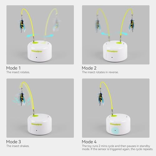 ALL FOR PAWS Interactive Cat Toys, Motion Activated Feather Cat Toy, Automatic Fluttering Bug Enrichment Toy for Kittens, Includes One Insect Replacement