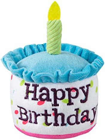Happy Birthday Cake Catnip Toys, Birthday Cake Shaped Chew Toys for Kitten Funny Cats Gifts Plush Cat Birthday Party Toys, Blue