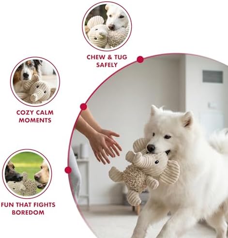 petlou Durable Natural Nubby Plush Dog Toys with Squeaker and Crinkle Paper in Multi-Size (Natural Elephant - M, 10 Inch)