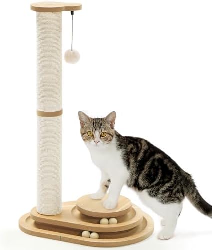 Made4Pets Tall Cat Scratching Post for Indoor Cats with Ball Track 32"
