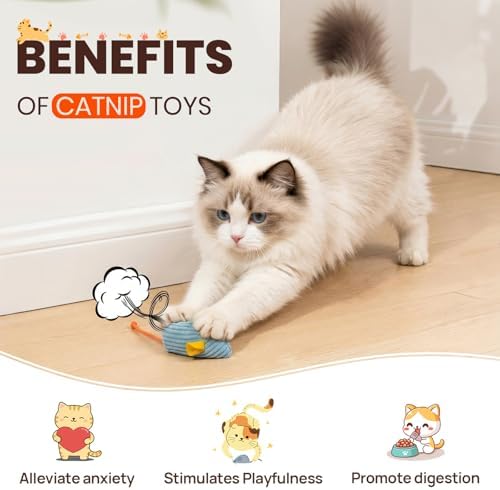 8Pcs Catnip Cat Mice Toys Interactive Mouse Cat Toy for Indoor,Adult & Kitten Cat Toys for Playing, Chewing & Teeth Cleaning