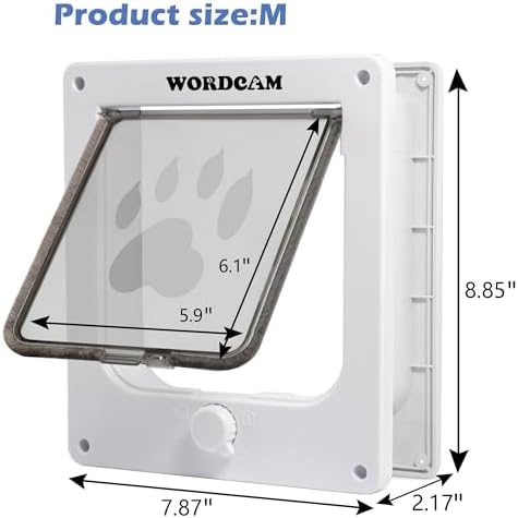 Wordcam Cat Door for Interior/Exterior, for Pets Waist≤5.9", Medium, White