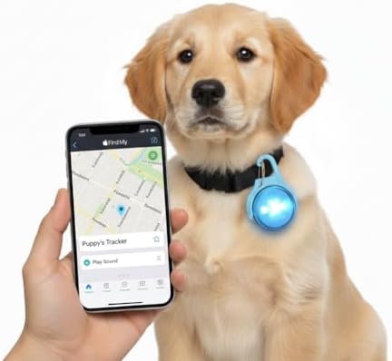 Smart Pet Location Tag with Holder – No Subscription, Compatible with Apple Find My (iOS Only), Lightweight Silicone Case, Clip-On Anti-Loss Accessory for Dog & Cat Collars, Bags (Blue)