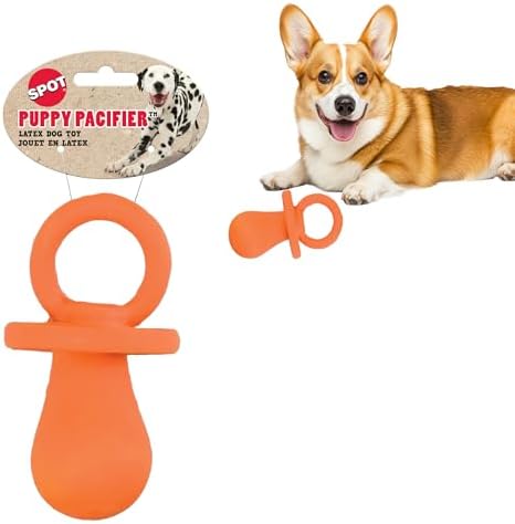 SPOT Puppy Pacifier Latex Dog Toy – Soft Binky-Shaped Chew for Teething Puppies & Small Dogs, 4.5 Inch, for Light Chewers Only, Squeaky Natural Latex, Assorted Colors