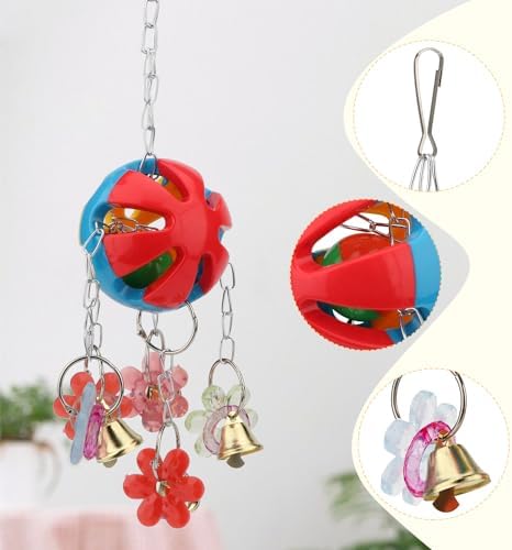 Hypeety Parrot Ball Toy Plastic Colorful Bird Chew Ball with Bells for Cage
