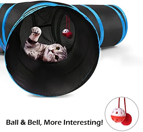 Pawaboo Cat Tunnel Tube 3-Way Tunnels, Blue, 25x53cm