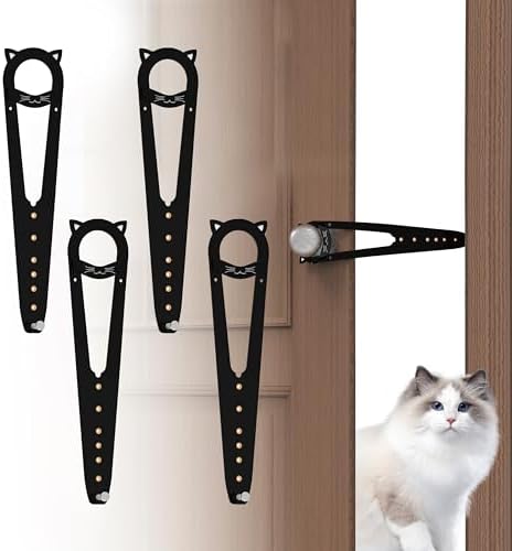 Neobay Cat Door Latch with Stabilizer, 7 Sizes Adjustable Cat Door Holder Latch to Keep Dog Out of Litter Box, No-Drill Economical Alternative of Pet Gates and Interior Pet Door, Black, 4 Packs