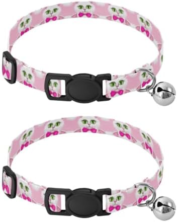 Cute Cats Green Eyes Metal Bell Included Pet Collar 2 Pack Dog Collars for Small Dogs