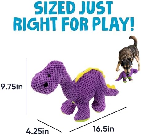 goDog Dinos Bruto Checkers Tough Plush Toy with Chew Guard Technology, Durable Checkered Fabric & Squeaker for Active Play, Purple, Large