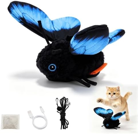 Smart Sensing Flapping Butterfly Toy Interactive Cat, Interactive Butterfly Cat Toy, Realistic Wing Motion, Sensor Triggered, Blue