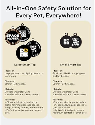 DDMK Smart Pet Tag Set | Includes 3 Tags | QR Code for Instant Alerts | Custom Pet Profiles | Durable & Waterproof | No Subscriptions or Fees |7-Space Invader
