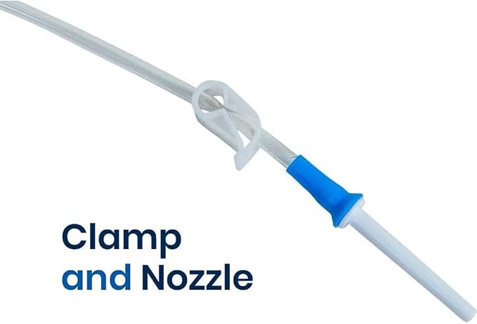 HealthAndYoga™ Replacement Enema Tubing – Super Economical, Hygienic, Medical Grade PVC - 1.5 Meter with Hose Clamp and Nozzle – Enema Supplies Compatible with most Bucket Bag Kits (1 Set)