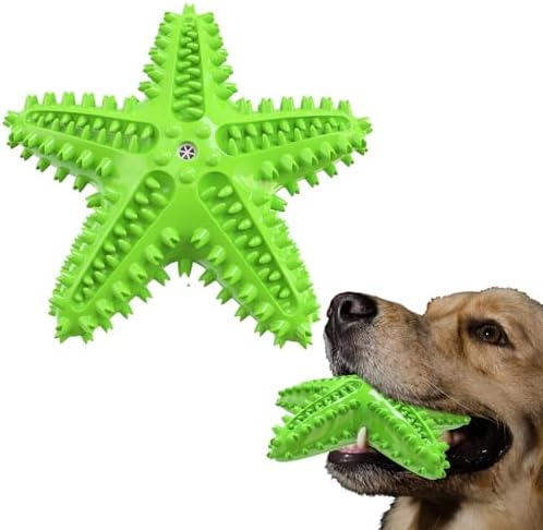 Squeaky Dog Toys - Starfish Natural Teeth Cleaning Toy for Small & Medium Dogs (Green)