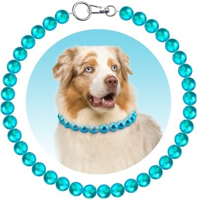 Chunky Pearl Dog Necklace (Beads 20mm),Elegant Classic Super Big Pearl Collar Necklace Accessories for Medium Large Dogs Occasions and Gatherings (Turquoise, XL(Neck Girth 18.5''-20''))