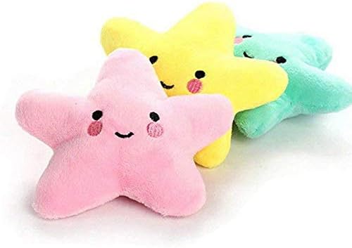 Pet Bite Squeaky Toys Smile Star Cute Stuffed Toys for Dogs Puppy Biting BB Sound Chew Squeaker Cloud Shape Plush Toy for Cats & Small Animals Exercise Entertainment,3 Pack (Star)