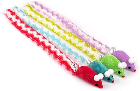 CHIWAVA 4PCS 15" Long Soft Plush Cat Toys Mice with Rattle Rustle Sound