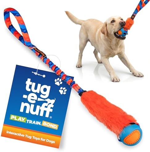 Tug-E-Nuff Fauxtastic PowerBall Bungee Tug (Orange Pattern) Dog Toys, 25 in