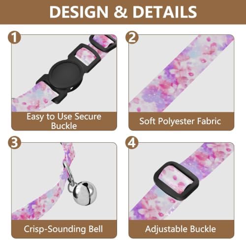 Cherry Blossom Flowers Pink Easy to Clean Pet Collar 2 Pack Adjustable Pet Collar