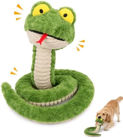 Squeaky Dog Plush Chew Toy, Interactive Tug Squeaky Toy for Chewers, Medium & Large Dogs & Fetch Play, 39.4In Stuffed Silly Snake Toy with Elastic Stretchable Body for Gentle Gum Care & Boredom Relief