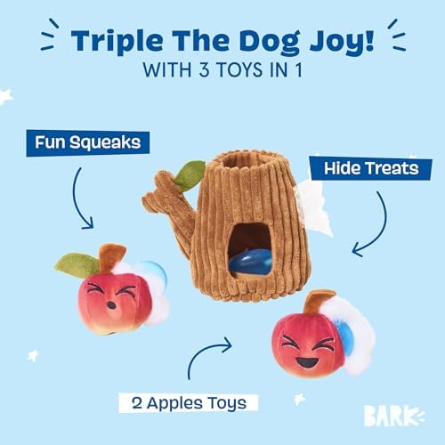 BarkBox Them Apples 3-in-1 Interactive Plush Dog Toy | Squeaky Dog Chew Toy with Crinkle Layers - For Small Dogs and Puppies