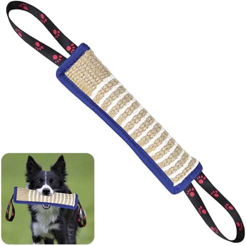 ToLanbbt Dog Tug Toy Dog Bite Jute Pillow Pull Toy with 2 Strong Handles Perfect for Tug of War, Puppy Interactive Play, Tear Resistant Bite Training Toys for Small Medium Large Dogs (Blue Footprint)