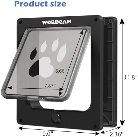 Wordcam X-Large Tough Cat Door for Interior/Exterior, Up to 25 lbs, Black