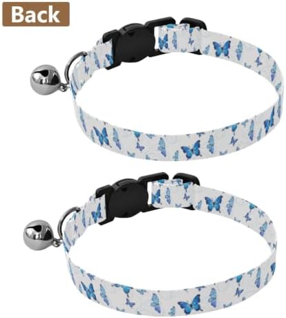 Butterflies Blue White Cat Collar 2 Pack for Puppy Adjustable Length 10.6" to 17.1"