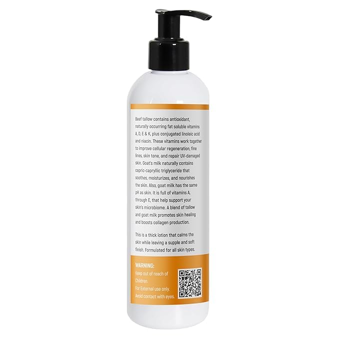 Tallow & Goat Milk Body Lotion for Sensitive Skin, Organic moisturizing tallow for skin cream, Dry skin, Goat Milk face and body Moisturizer - Handmade Tallow lotion- Unscented lotion