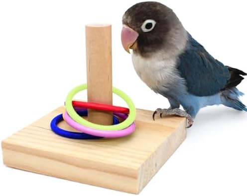 QBLEEV Bird Tabletop Toy, Parrot Activity & Training Trick Color Ring Toys