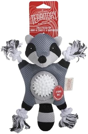 Territory 2 in 1 No Stuffing Removable Fetch Ball Tug Dog Toy for Small Medium Large Dogs, Raccoon