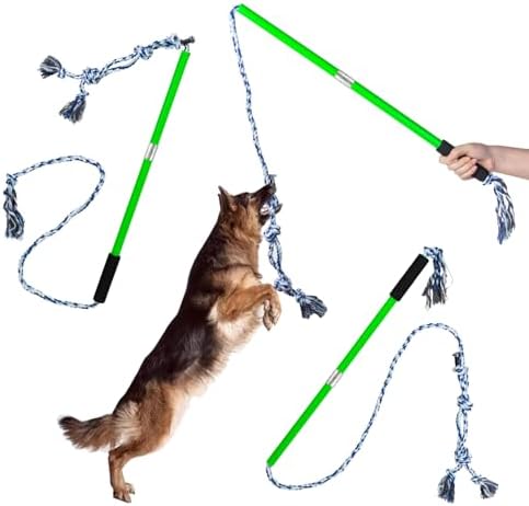 Interactive Flirt Pole Toy for Dogs Chase and Tug of War,Durable Teaser Wand with Pet Fleece Rope Tether Lure Toy to Outdoor Exercise & Training for Small Medium Large Dogs (Blue White)