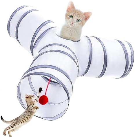 Cat Tunnel Tube Toys, 3 Ways Tunnels for Indoor Cats with Play Ball