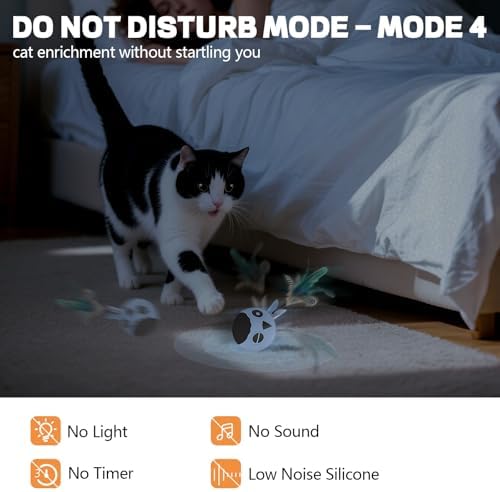 Cat Ball Toy, Upgraded Smart Motion Sensor Moving Ball with 3 Speed Modes & 4 Sounds, Interactive Toy for Indoor Cats, Motion Activated, Chirping Light, 2 Feather Tails(Blue)