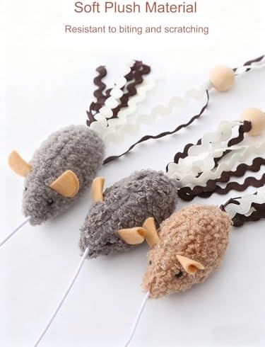 2 Pack of Cat Wand Toy Wood Cat Wand Mouse Toys with Catnip Interactive Kitten Toys for Indoor Cats