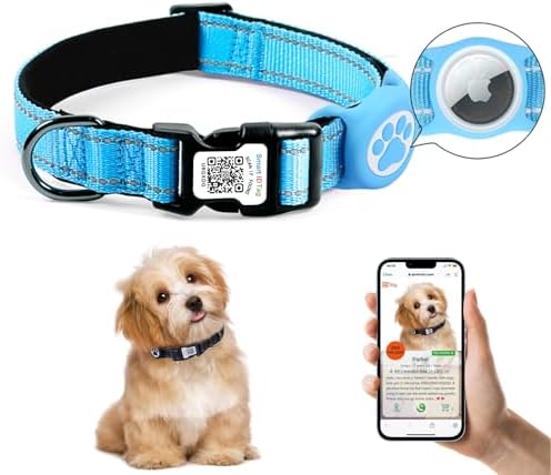 Waterproof Apple Air Tag Compatible Anti-Loss Dog Collar with scannable QR Code ID tag; Reflective Safety; Comfortable fit and Adjustable; Durable Dragon, Suitable for from XXS to XL(Blue ;S)
