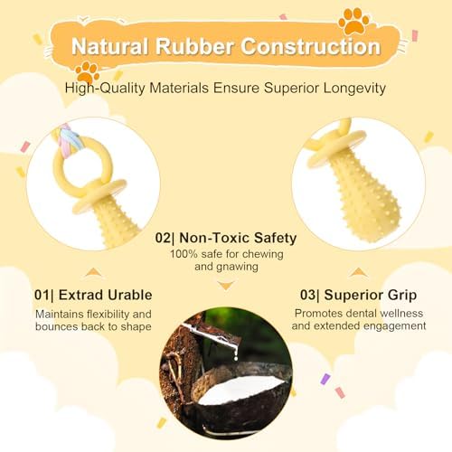 3Pcs Pet Molar Clean Teeth Rubber Toy, Dog Pacifier With Rope, Dog Chew Toys for Aggressive Chewers, Rubber Puppy Pacifier Chewing Playing Training Toys for Small Dogs & Adult Cat, 3 Cute Colors