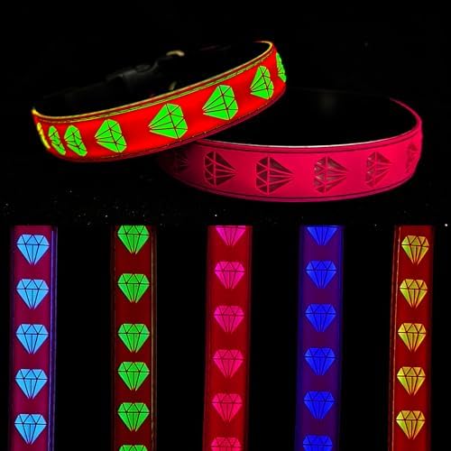 Subversive USB-C led Light up Airtag Dog Collar, Subversive 3D Sunflower Design Comfortable and Soft Material,Multicolored Lighting (D-Pink, L(19.7-23.6))