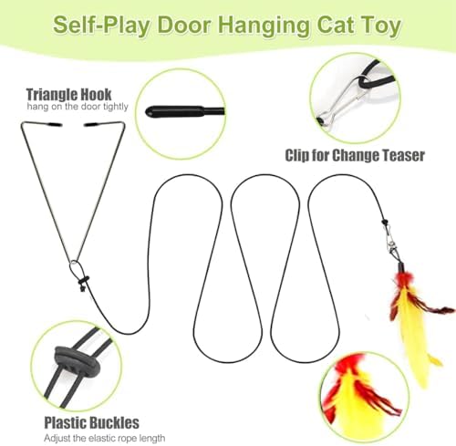 Door Hanging Cat Toys with Suction Cups, Interactive Hanging Feather & Plush Cat Toy with Bell, Assorted Replaceable Refills for Indoor Kitten Hunting Exercise (Feather Set (10Pcs))