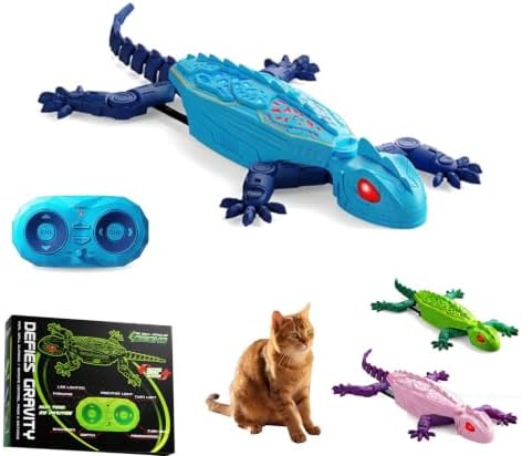 Remote Control Wall Climbing Gecko for Cats, Interactive RC Lizard that Climbs Walls & Ceilings for Indoor Felines, Rechargeable Electric Pet Chaser with Lifelike Crawling Action (Blue-1pcs)