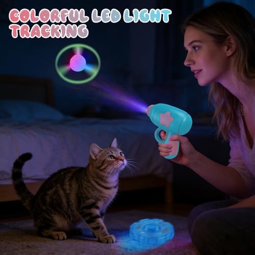 Cat Fetch Toy, 2026 Interactive Light-Up Flying Disc Launcher & Fetch Toy for Cats, Cat Toy Propeller Launcher for Training & Hunting (A)
