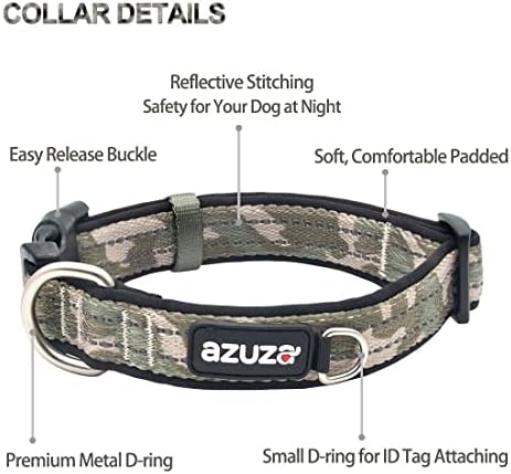 azuza Airtag Dog Collar, Large Dog Collar with Airtag Holder, Green Camo, L