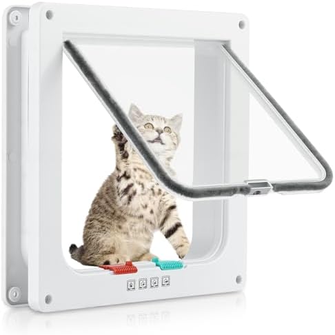 Cat Door for Interior Exterior Door, 4-Way Locking Flap