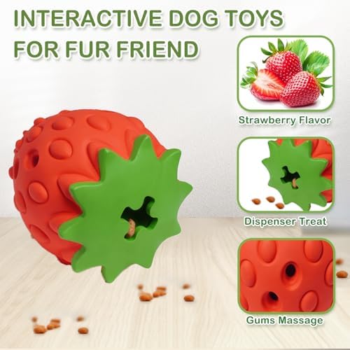 Strawberry Dog Puzzle Toy, Interactive Dog Toys for Small Medium Large Breed, Treat Dispensing Dog Toys, Pet Chew Toys for Moderate Chewers, Dogs Birthday Gifts (Red)