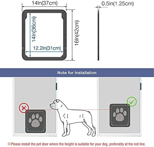 Namsan Dog Door for Screen Door, Passage 12 x 14 inches, Doggy Door for Sliding Door, Pet Screen Window, Magnetic Flap Auto Closing, Screen Door with Doggie Door Built in, Lockable, Black