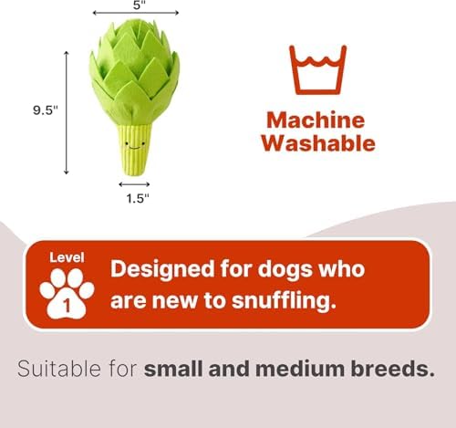 Artichoke Snuffle Toy for Dogs, Interactive Dog Treat Puzzle, Puppy Plush Chew Toy, Machine Washable Dog Enrichment, Made of Recycled Materials, All Breed Sizes, Artichoke