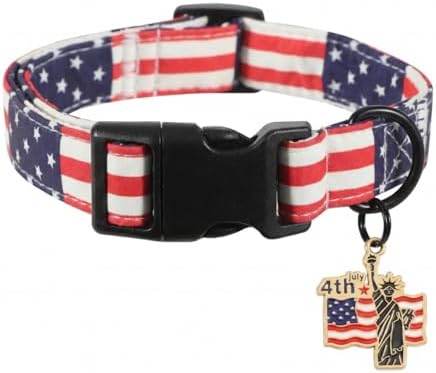 Patriotic Dog Collar, Boy Dog Collar with American Flag Pattern, Adjustable American Flag Collar for 4th of July Occasion & Daily Walking, Fits Puppy and Small Breeds
