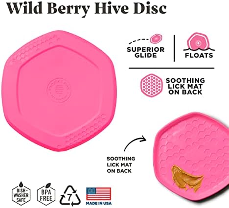 PROJECT HIVE ·PET COMPANY· Dog disc - Great for Fetch - Includes a Lick mat on Back - Floats in Water, Smooth Glide - Made in The USA (Wild Berry)