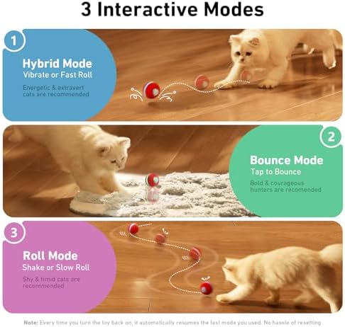 Cheerble Interactive Cat Ball Toy, Wicked Ball M3, Automatic Interactive Cat Toys for Indoor Cats with 3 Modes, Rechargeable Cat Enrichment Toys for Small/Medium/Large Cats to Keep Them Busy