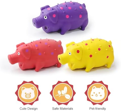Squeaky Pig Dog Toys, Interactive Durable Latex Rubber that Oink Pig Chew Toy for Small Medium Large Dogs 3 Pack