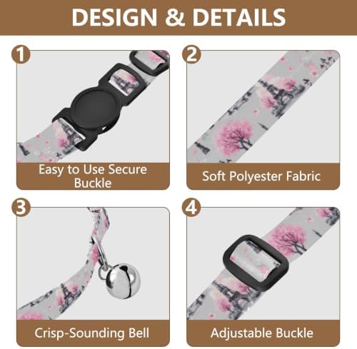Paris Tower Trees Gray Kitten Collar 2 Pack Comfortable Cat Collar Adjustable Length 10.6" to 17.1"